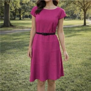 🐇Anne Klein Pink Seamed Cap Sleeves A-Line Sz 6